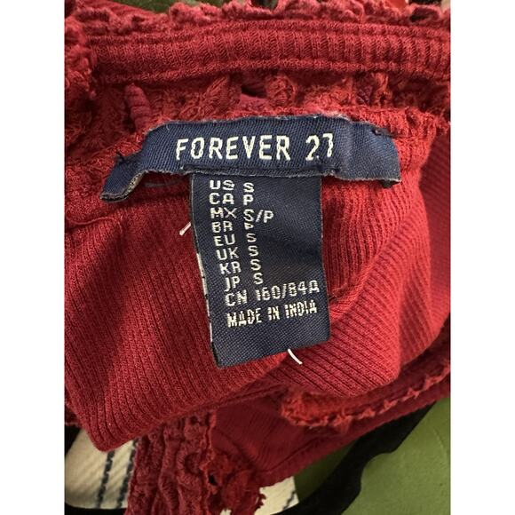 Forever 21 Tank Top Crochet Trim Strappy Back Red Sz.Small Y2K Long Length Boho - Picture 4 of 7